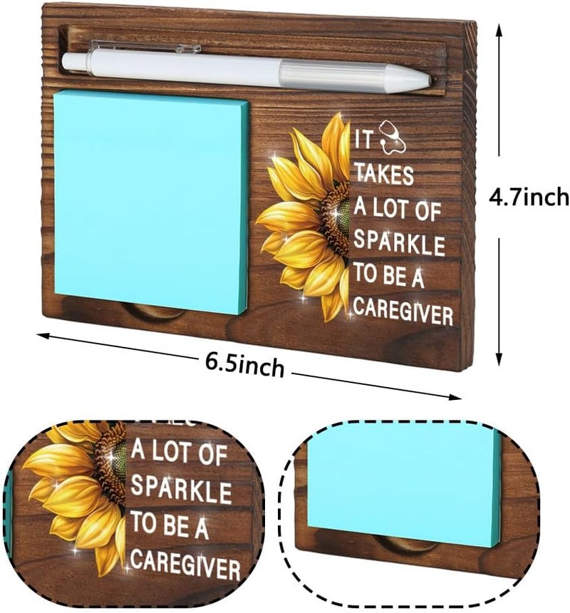 VYNWPDFLI Caregiver Appreciation Desk Decor, Sunflower Sparkle Quote for Nurse Aide, Hospice Worker, Home Health Staff, Natural Wood Office Organizer, Wooden Sticky Note Holder,LQQ112 - Image 5